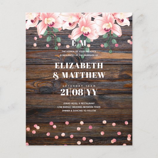 Niedrigste Budget Hochzeiten FLYER Rustikal rosa B (Vorne)