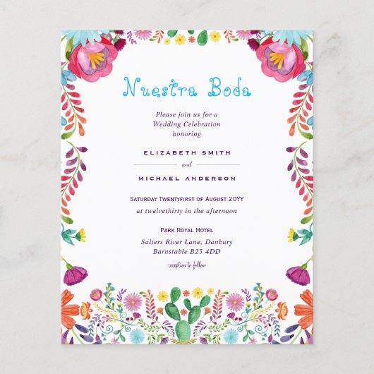 NIEDRIGSTE BUDGET Nuestra Boda Folk Blume Hochzeit Flyer (Vorne)