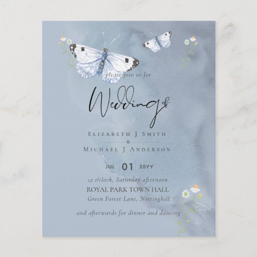 NIEDRIGSTE Butterflies Dusty Blue Wedding Flyer (Vorne)