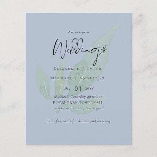 NIEDRIGSTE PREISE Botanischer Dusty Blue Wedding F Flyer (Vorne)