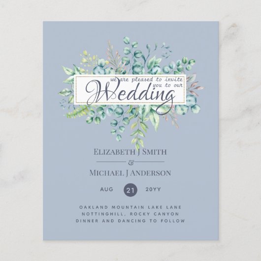 NIEDRIGSTE PREISE Eukalyptus Dusty Blue Wedding Flyer (Vorne)