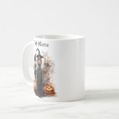 Niemals allein: Halloween-Hexe, maßgeschneiderter Kaffeetasse (Vorderseite Links)
