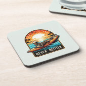 Niemals besser - Skelettsurfing Sunset Wave Getränkeuntersetzer (Linke Seite)