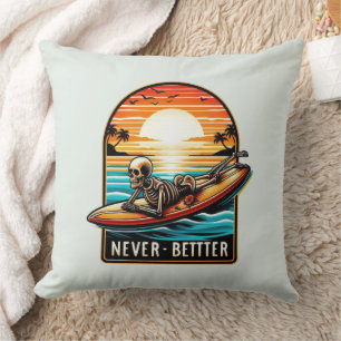 Niemals besser - Skelettsurfing Sunset Wave Kissen