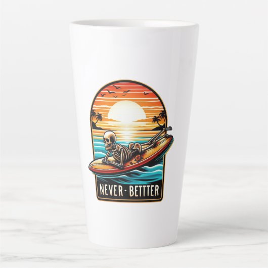 Niemals besser - Skelettsurfing Sunset Wave Milchtasse (Vorderseite)