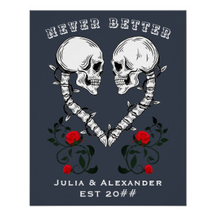 Niemals besser Skull Couple Gothic Wedding Engagem Poster