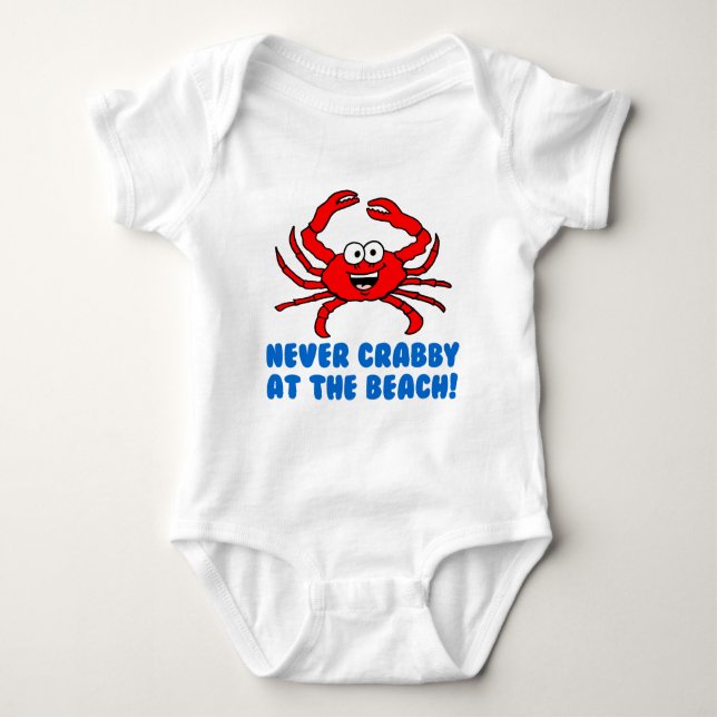 Niemals Crabby am Strand Baby Strampler (Vorderseite)
