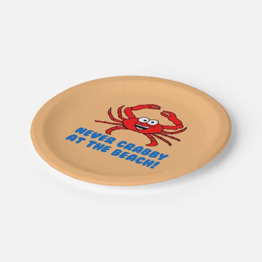 Niemals Crabby am Strand Pappteller (Schrägansicht)