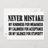 NIEMALS MISTAKE POSTKARTE (Vorne/Hinten)