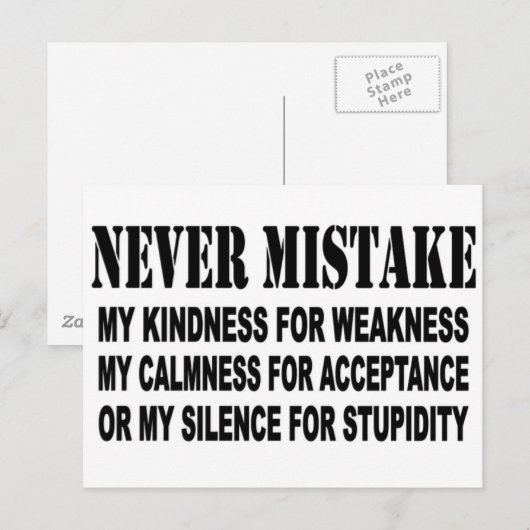 NIEMALS MISTAKE POSTKARTE (Vorne/Hinten)