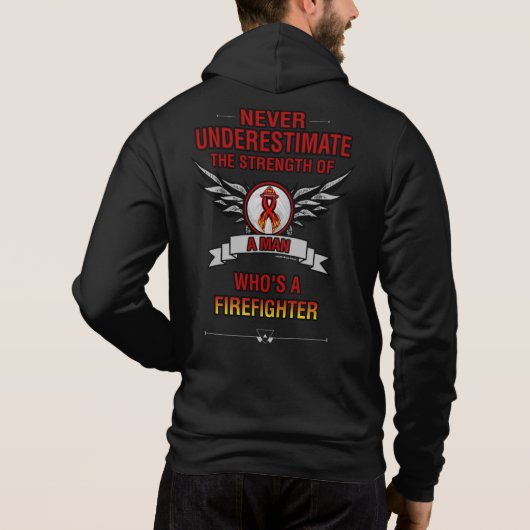 Niemals unterschätzen/Mann... Feuerwehrmann Hoodie (Rückseite)