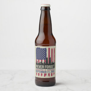 Niemals vergessen September 11 2001 Gedenktag USA Bierflaschenetikett
