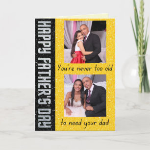 Niemals zu alte Glitzer-Fotokarte des Vaters Karte