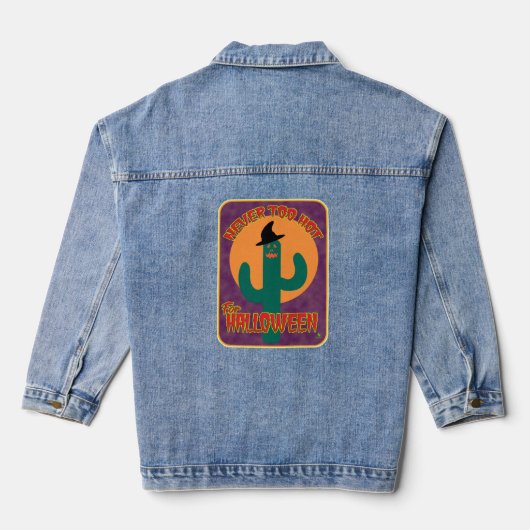 Niemals zu heiß Halloween Funny Cactus Toon Jeansjacke (Rückseite)