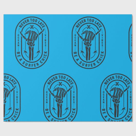 Niemals zu spät Skeleton Surfer Chick Ocean Vibes Geschenkpapier (Flach)