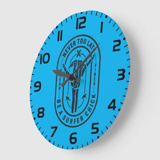 Niemals zu spät Skeleton Surfer Chick Ocean Vibes Große Wanduhr (Winkel)