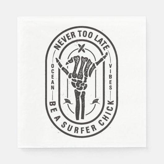 Niemals zu spät Skeleton Surfer Chick Ocean Vibes Serviette (Vorderseite)