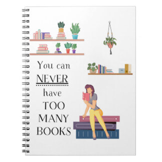 Niemals zu viele Bücher, die das Mädchen lesen Notizblock