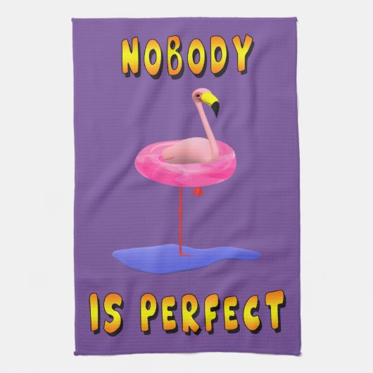 Niemand ist perfekt - Flamingo mit Schwimmring Geschirrtuch (Vertikal)