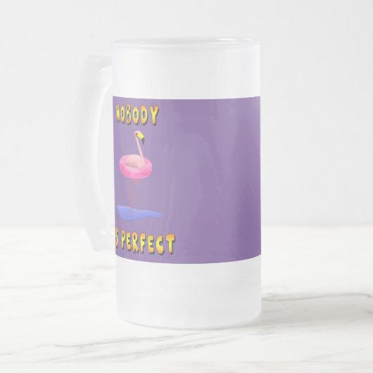 Niemand ist perfekt - Flamingo mit Schwimmring Mattglas Bierglas (Vorderseite Links)