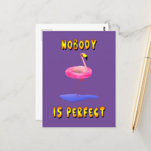 Niemand ist perfekt - Flamingo mit Schwimmring Postkarte