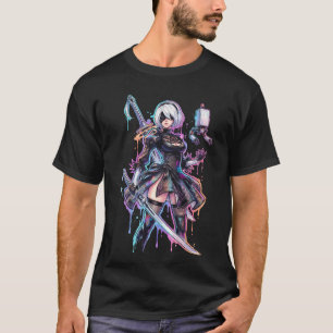 NieR Automata 2B Vaporwave Neon Japanischer Text Ü T-Shirt