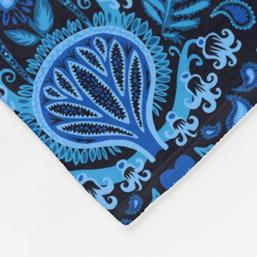 Nieren-Damast im Marine-Blau Fleecedecke (Ecke)