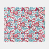 Nieren-Damast rot und aquamarin Fleecedecke (Vorderseite (Horizontal))