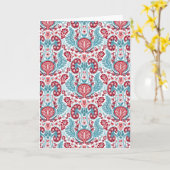 NierenDamast rot/Aquamarin Karte (Gelbe Blume)