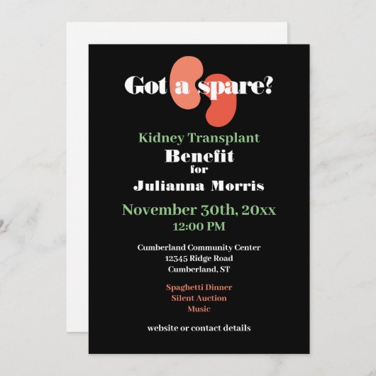 Nierentransplantation Benefit Fundraiser Design Einladung (Vorne/Hinten)