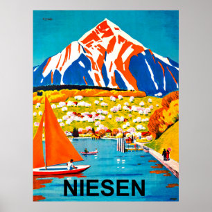 Niesen, Bergspitze über dem See, Schweiz Poster
