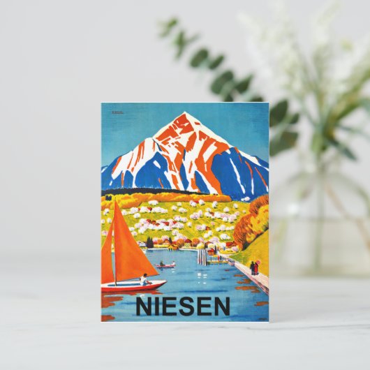 Niesen, Bergspitze über dem See, Schweiz Postkarte (Stehend Vorderseite)
