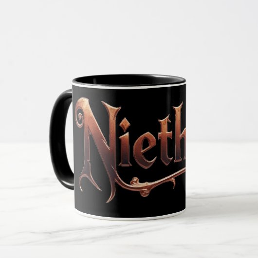 Niethalf nur Text schwarz Tasse (Vorderseite Links)