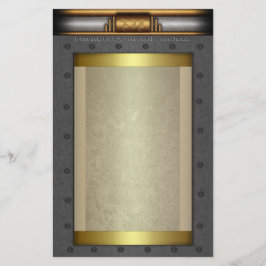 Nietrahmen aus Steampunkstahl auf Gold und Messing Briefpapier