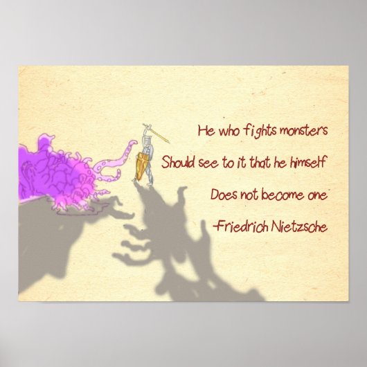 Nietzsche Quote Cartoon Er, der gegen Monster kämp Poster (Vorne)