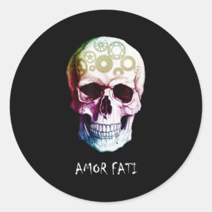 Nietzsche Stoic Quote Skull Amor Fati Runder Aufkleber