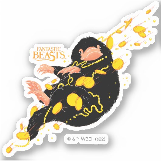 Niffler schwimmend mit Gold Aufkleber (Vorderseite)