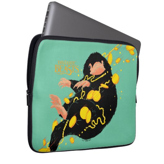 Niffler schwimmend mit Gold Laptopschutzhülle (Vorne Rechts)