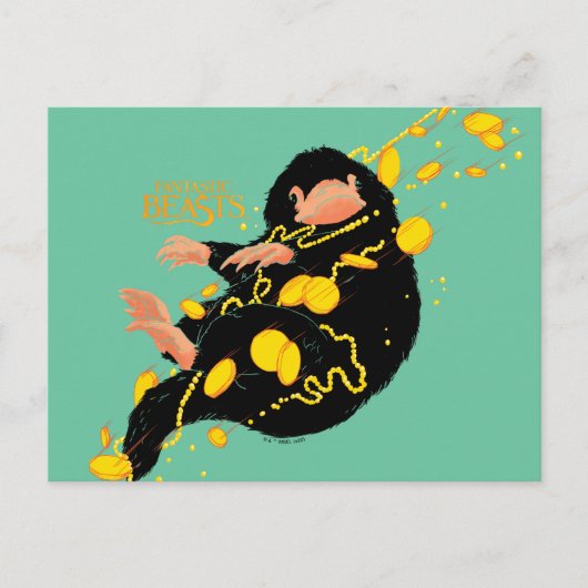Niffler schwimmend mit Gold Postkarte (Vorderseite)