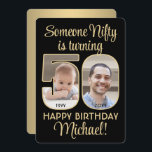 Nifty 50 Black & Gold 50. Geburtstag Party Foto Einladung<br><div class="desc">Jemand nifty wird 50! Laden Sie Familie und Freunde zu einem eleganten 50. Geburtstagsfest für ihn oder sie mit maßgeschneiderten 2 Foto Party Einladungen ein. Bilder und alle Texte auf dieser Vorlage sind einfach zu personalisieren. (IMAGE PLACEMENT TIP: Eine einfache Möglichkeit, ein Foto genau so zu zentrieren, wie Sie gewollt...</div>