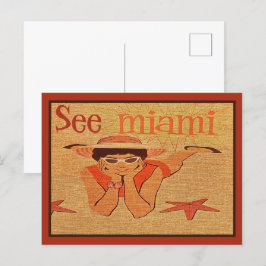 Nifty 50er See Miami Hübsch Sunbader Lady Travel Postkarte