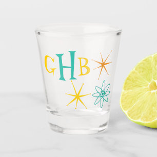 Nifty Fifties Atom and Stars Monogram Schnapsglas
