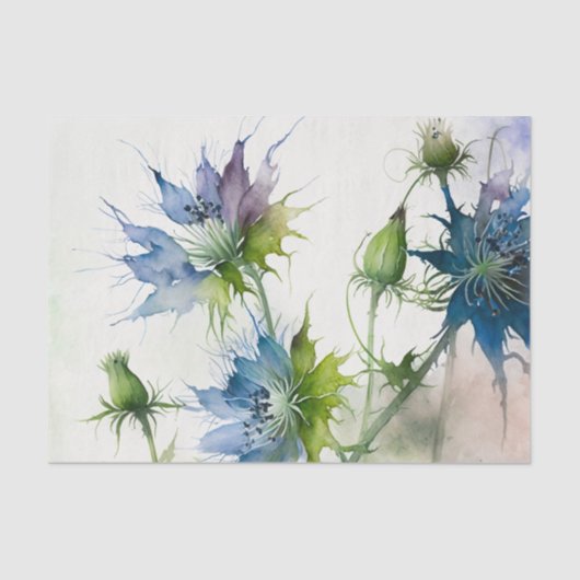 NIGELLA schönes blaues Blumendecoupage-Papier Seidenpapier (Vorderseite)
