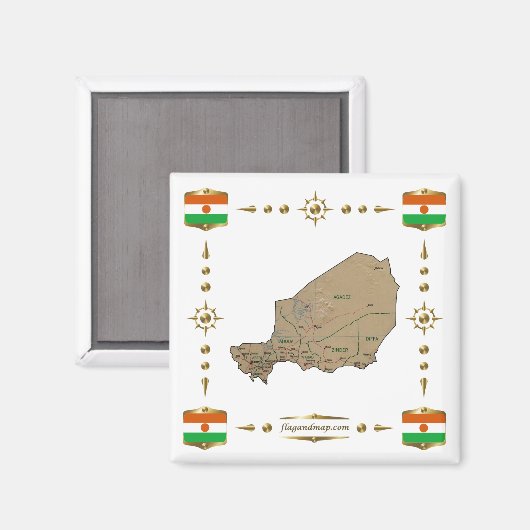 Niger Map + Flags Magnet (Vorderseite/Rückseite)