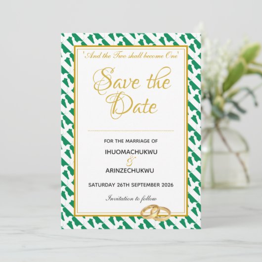NIGERIA Christliche Schrift Naija Wedding Save The Date (Stehend Vorderseite)
