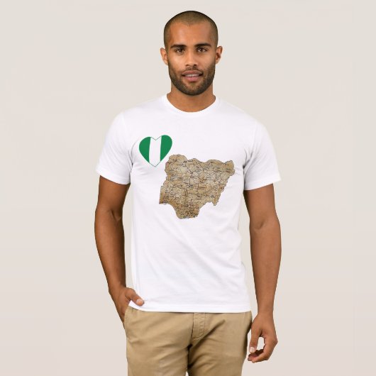 Nigeria-Flaggen-Herz und Karten-T - Shirt (Vorne ganz)