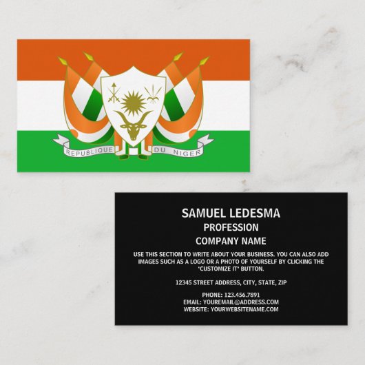 Nigerianische Flagge und Wappen, Flagge Nigers Visitenkarte (Vorne/Hinten)