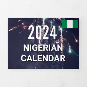 Nigerianischer Kalender 2024 Dreifach-gefaltete Programmkarte