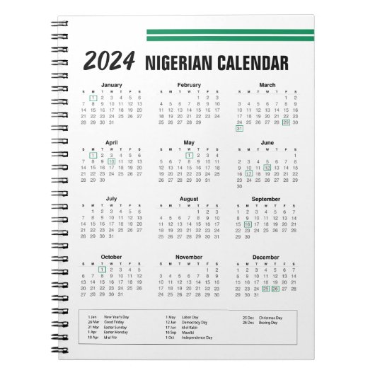 Nigerias Kalender 2024 Notizblock (Vorderseite)