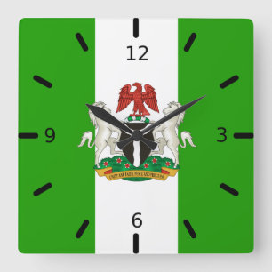 Nigerias Wappen   Quadratische Wanduhr